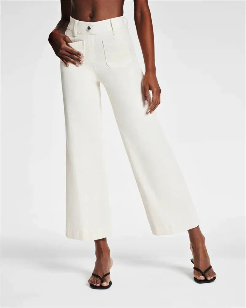 Jeans en denim taille haute à jambes larges pour femmes
