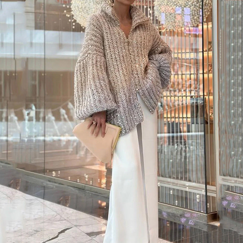 Cardigan en tricot scintillant avec sequins pailletés