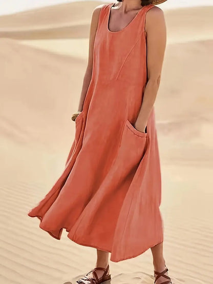 Robe Femme Décontractée Sans Manches en Coton