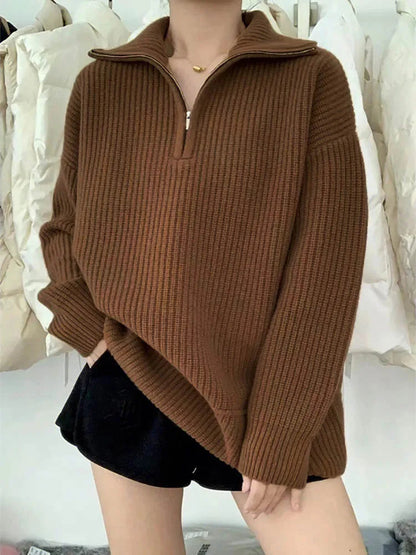 Pull à col zippé en grosse maille douillet pour une chaleur décontractée