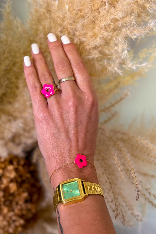 Bague Fleur Rose Fluo