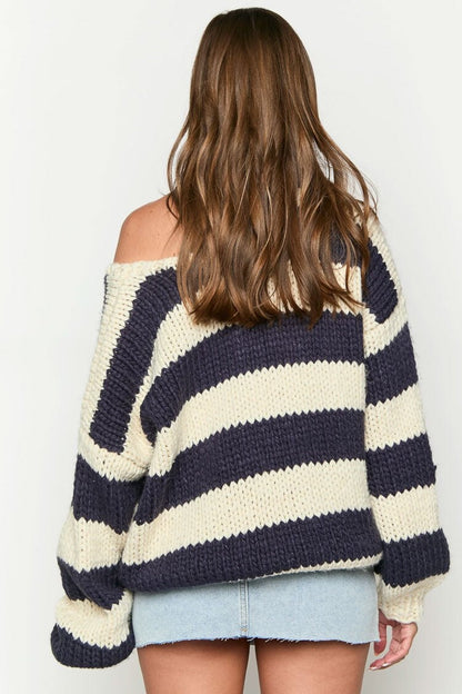 Pull en tricot à rayures, épaules dénudées, confortable pour les superpositions d'automne