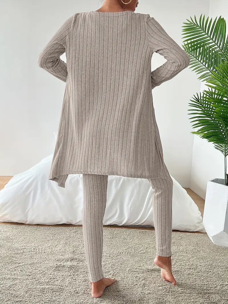 Ensemble 3 Pièces En Tricot Côtelé
