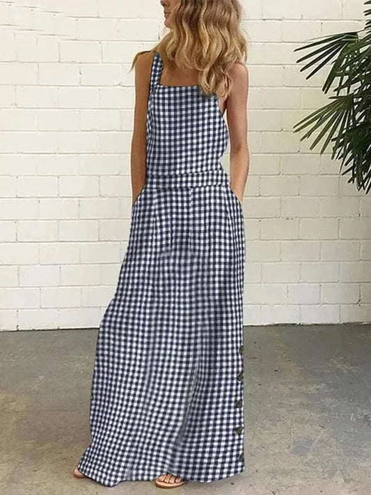 Robe sans manches imprimée, boutons et poches
