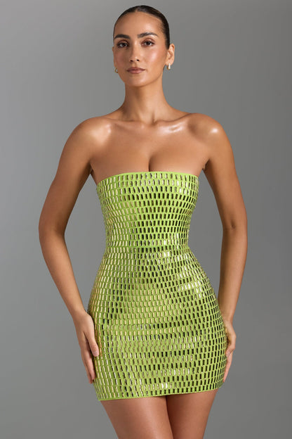 Aurora – Mini-robe bandeau ornée en vert poire