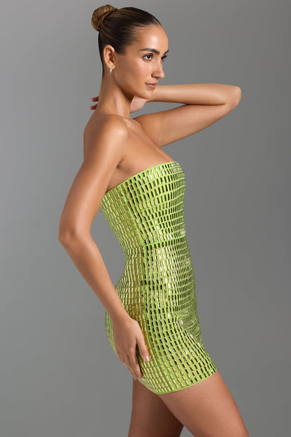 Aurora – Mini-robe bandeau ornée en vert poire