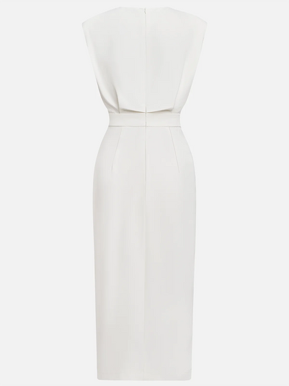 Floralia™ - Robe midi unie avec fente à boutons et décolleté rond