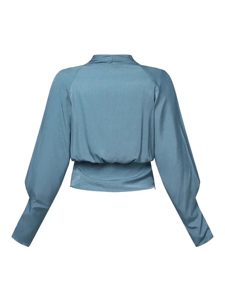 Blouse Chic à Manches Bouffantes et Col V pour un Style Quotidien Élégant