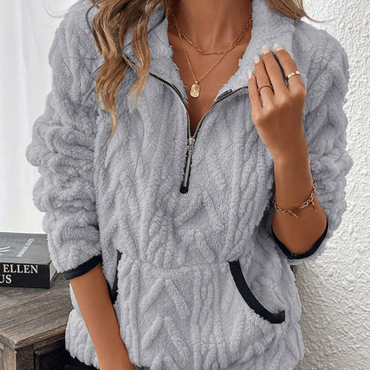 Sweat-shirt douillet à demi-fermeture éclair
