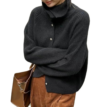 Pull à col roulé en tricot épais confortable avec boutons