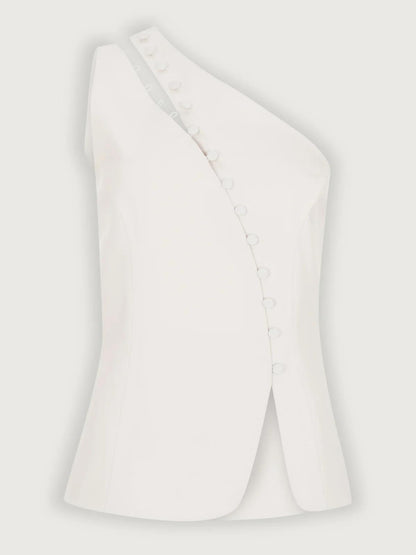 Chic top à une épaule avec détail de boutons