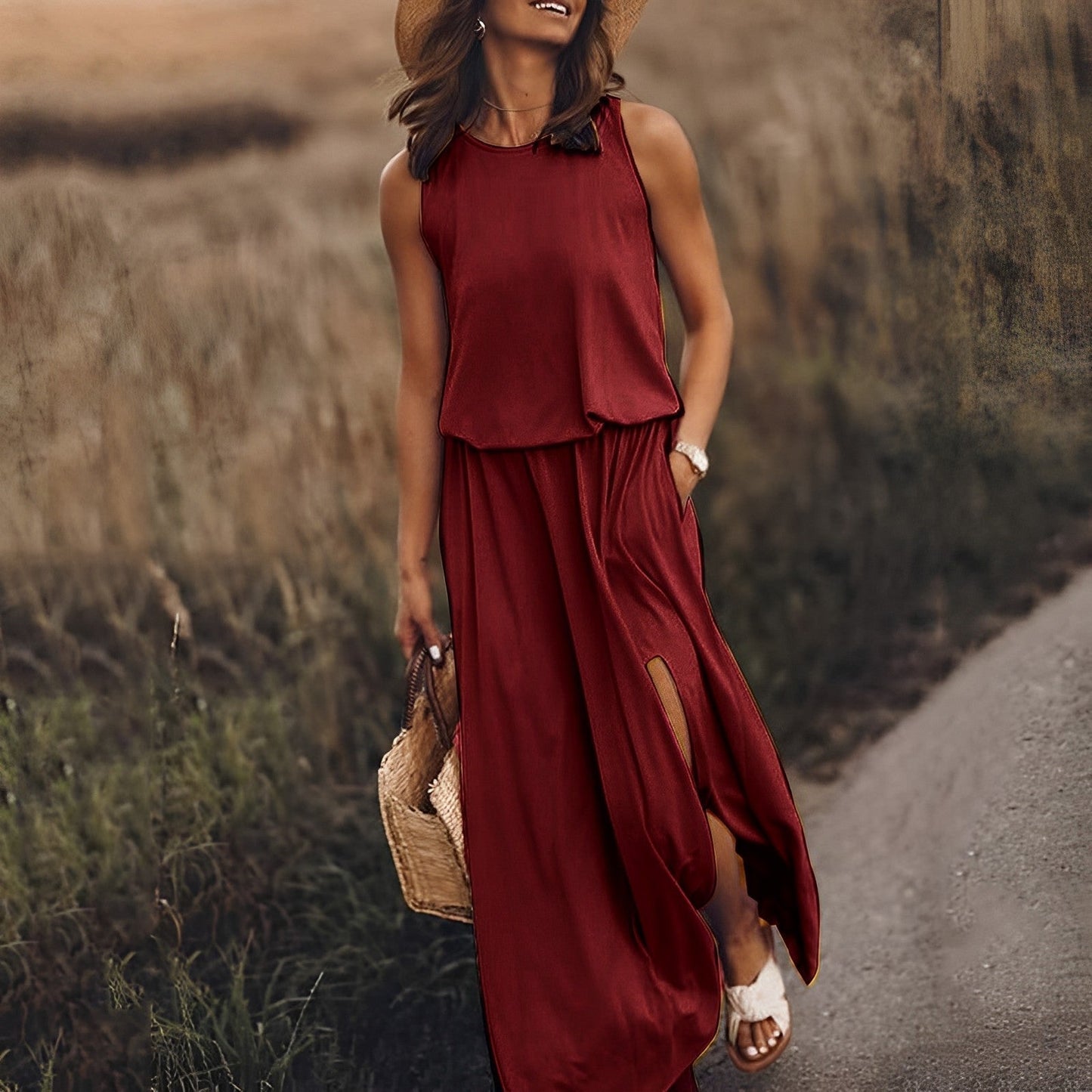 Robe Chic Rétro Sans Manches Fendue