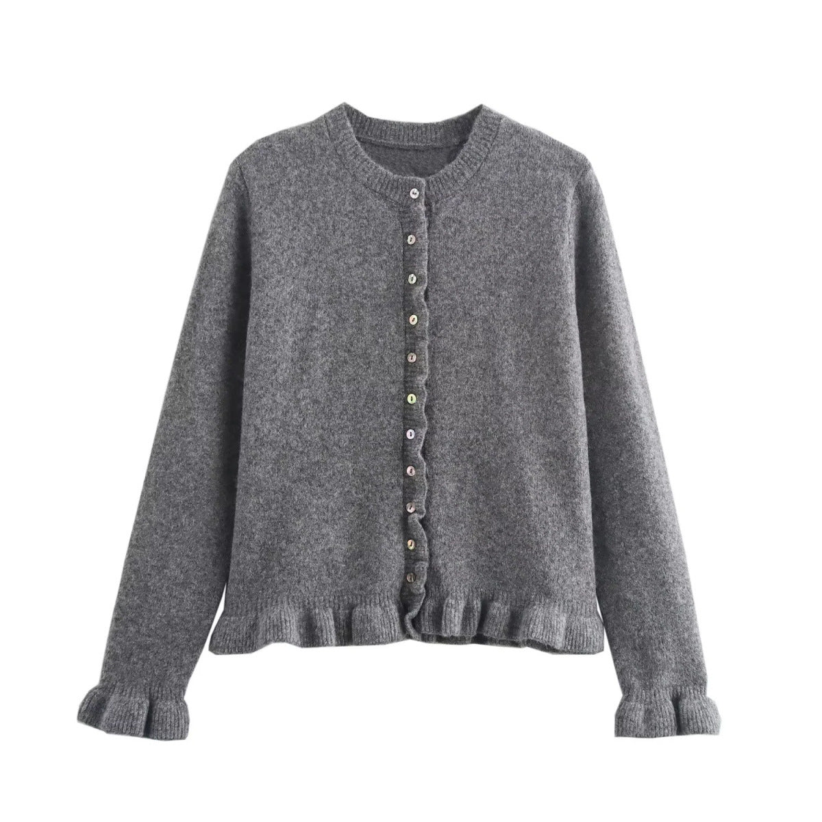 Cardigan à boutons pour femmes avec volants, haut superposé chic