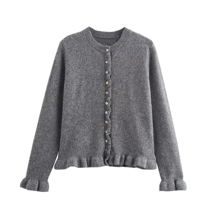 Cardigan à boutons pour femmes avec volants, haut superposé chic