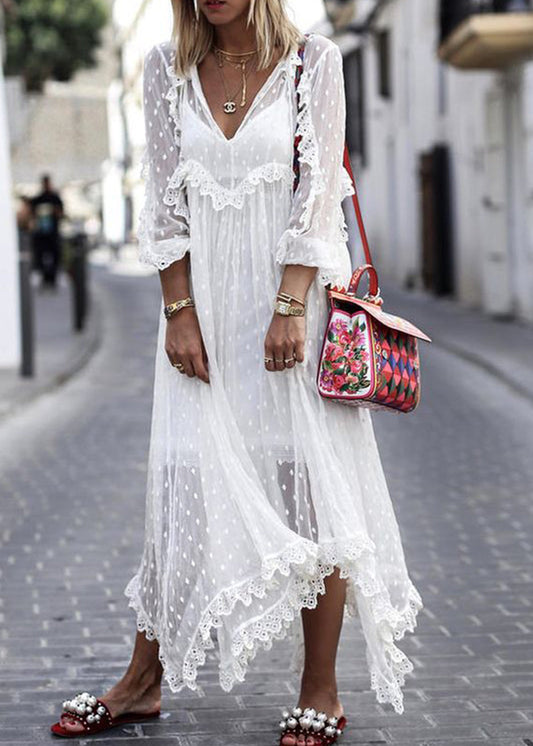 Sophie Paris® | Robe longue en jacquard à pois transparents manches longues