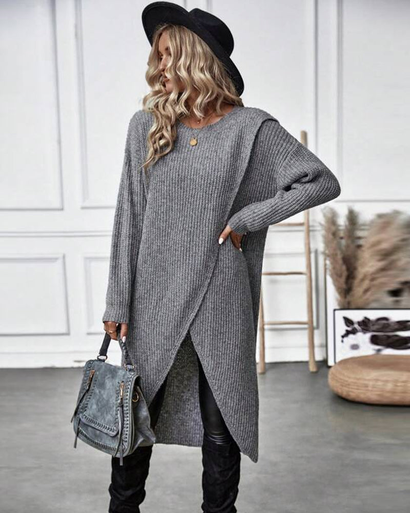Robe Pull Midi Élégante Asymétrique À Manches Longues Pour Femmes