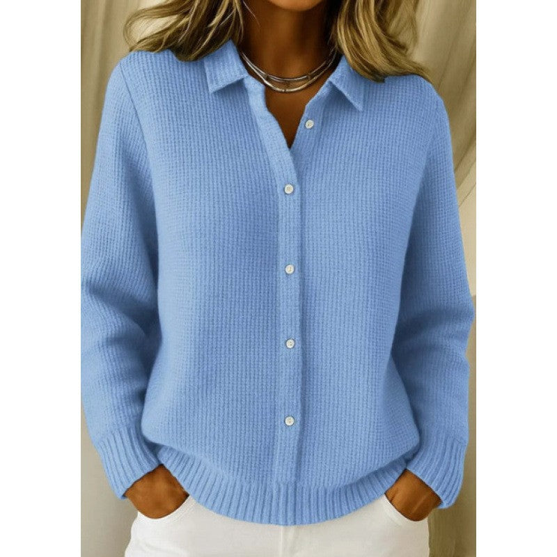 Pull boutonné texturé à col classique pour femme – style élégant et confortable