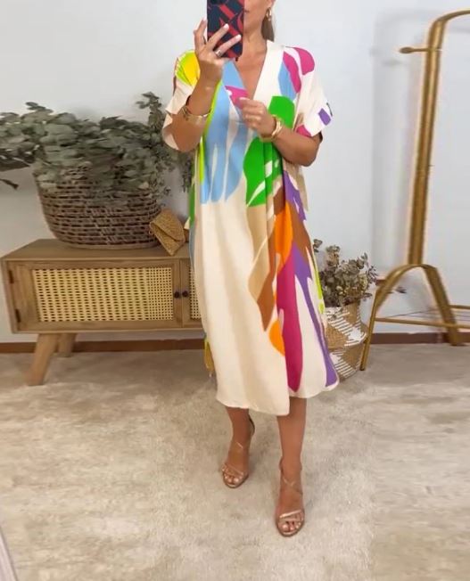 Robe décontractée à imprimé feuilles colorées