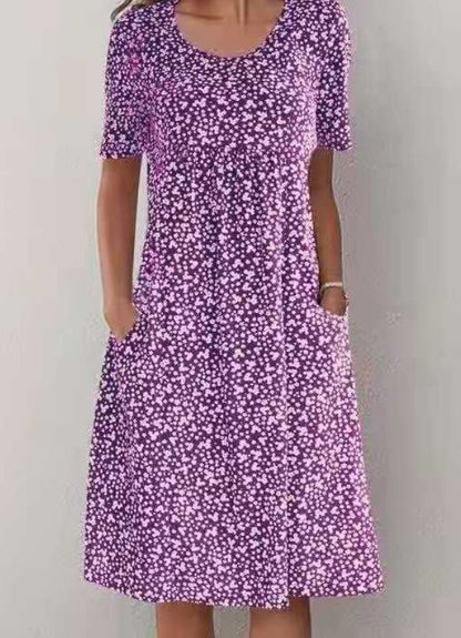 Robe florale à col rond