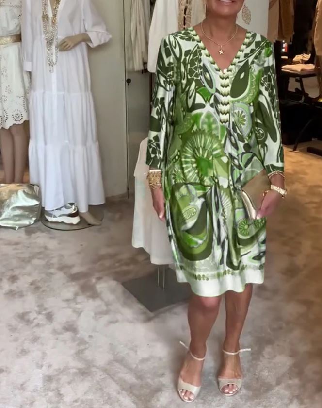 Robe décontractée à imprimé rétro et col en V - 💖 SPÉCIAL FÊTE DES MÈRES 👩‍🦳