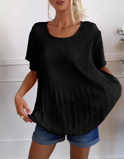 Blouse plissée col rond uni