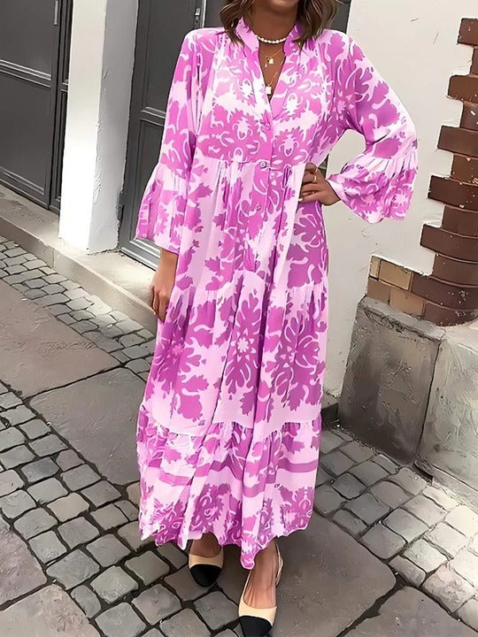 Robe Maxi Attrayante avec Décolleté en V et Manches 3/4
