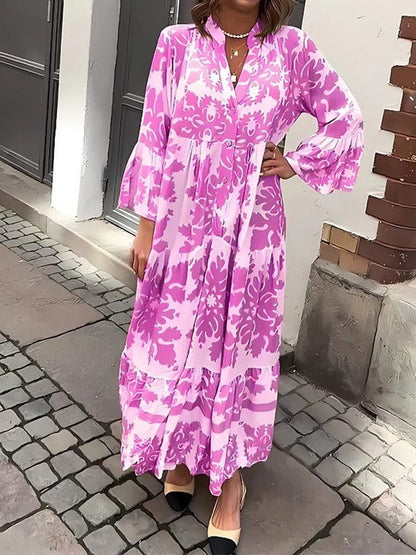 Robe Maxi Attrayante avec Décolleté en V et Manches 3/4