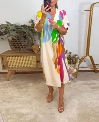 Robe décontractée à imprimé feuilles colorées - 💖 SPÉCIAL FÊTE DES MÈRES 👩‍🦳