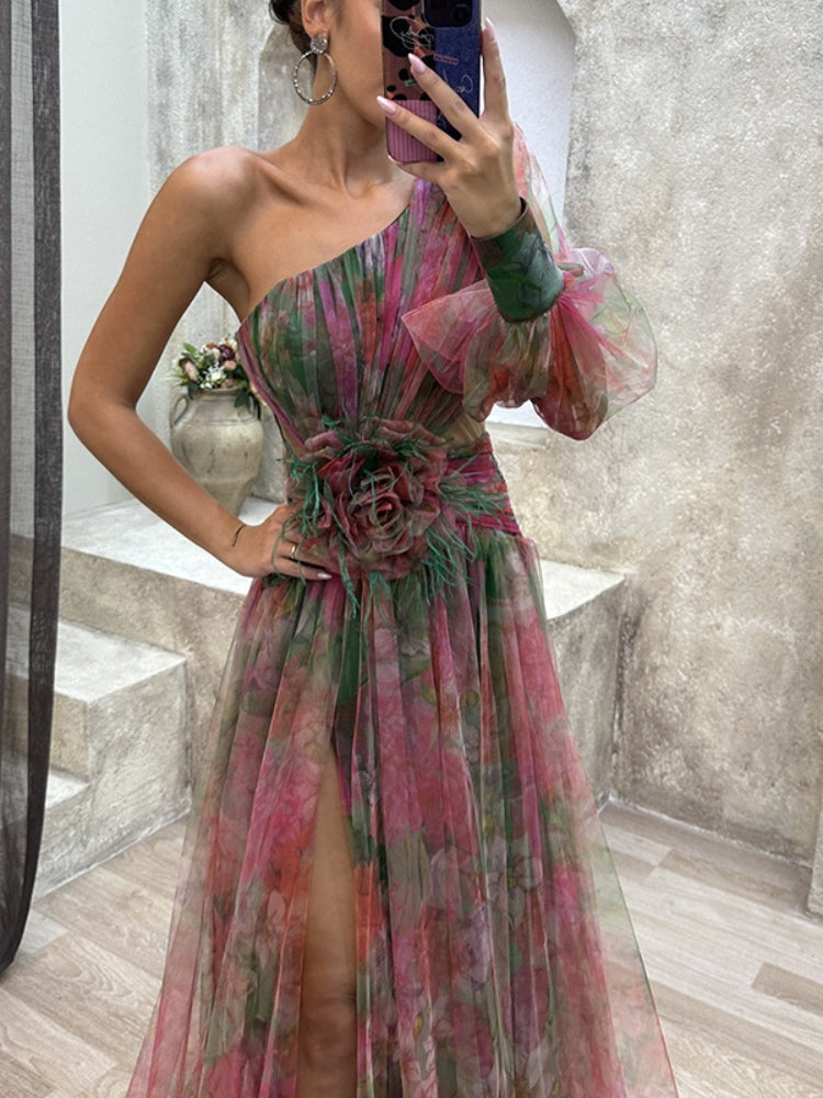 Robe Longue Asymétrique à Fleurs Kayla