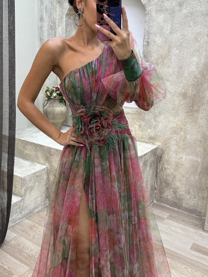 Robe Longue Asymétrique à Fleurs Kayla