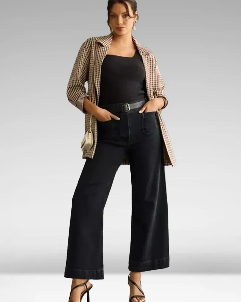 Jeans en denim taille haute à jambes larges pour femmes