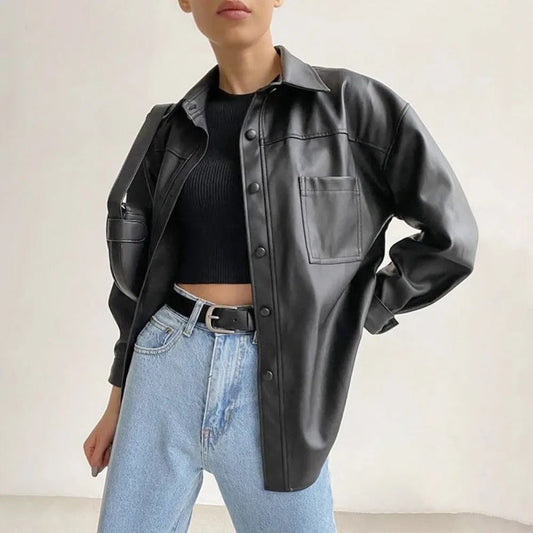 Veste aviateur en cuir vintage avec revers et fermeture à boutons