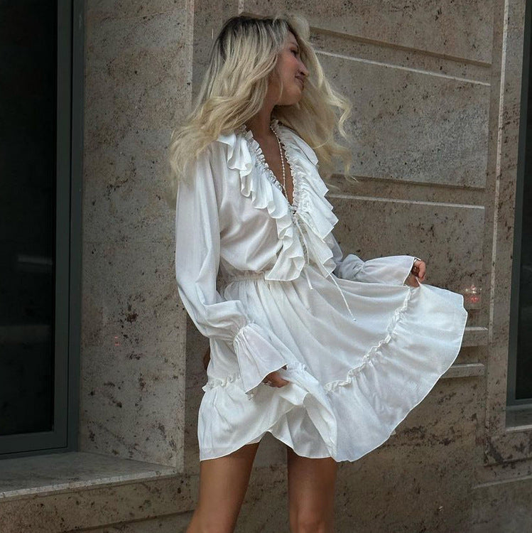 Robe Plissée Luxe à Col V