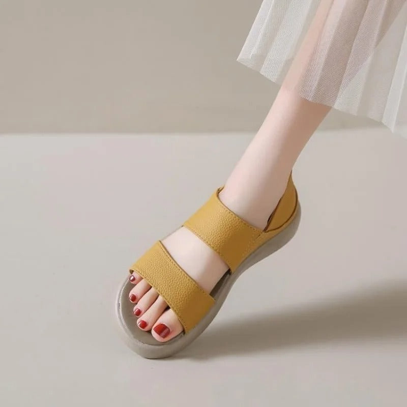 Sandales classiques en cuir véritable à enfiler avec semelle épaisse confortable