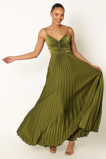 Robe mi-longue plissée élégante pour événements formels