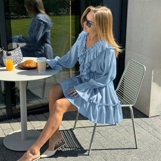 Robe Plissée Luxe à Col V