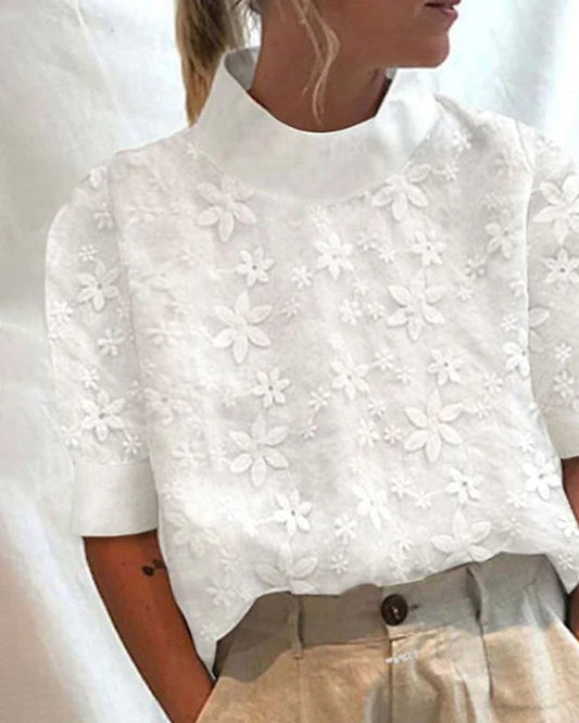 Coton Blouse Femme Col Montant Classique – Confortable et Polyvalente