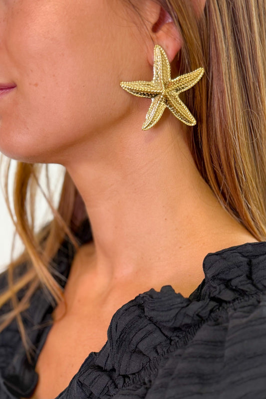 Boucle D'Oreille Grosse Etoile De Mer Doré