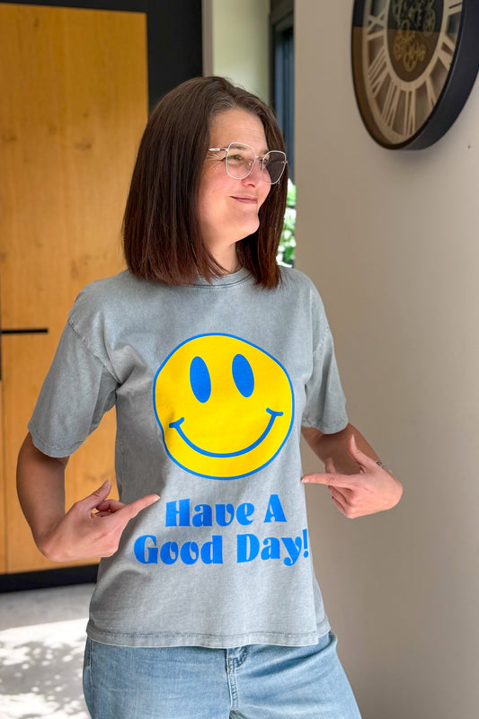 T-Shirt Smiley Gris Délavé
