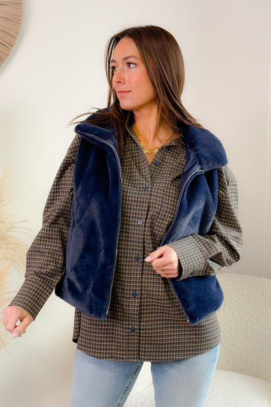 Gilet Fausse Fourrure Adélinia Bleu Marine