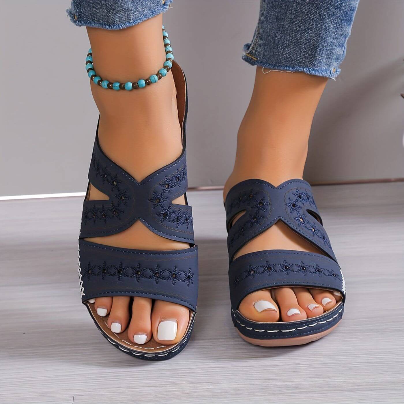 Mules Femme Confortables Plates À Talon Compensé Cuir