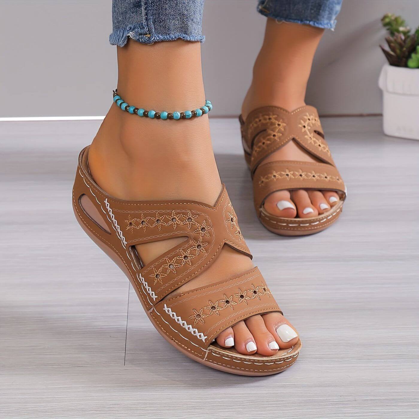 Mules Femme Confortables Plates À Talon Compensé Cuir