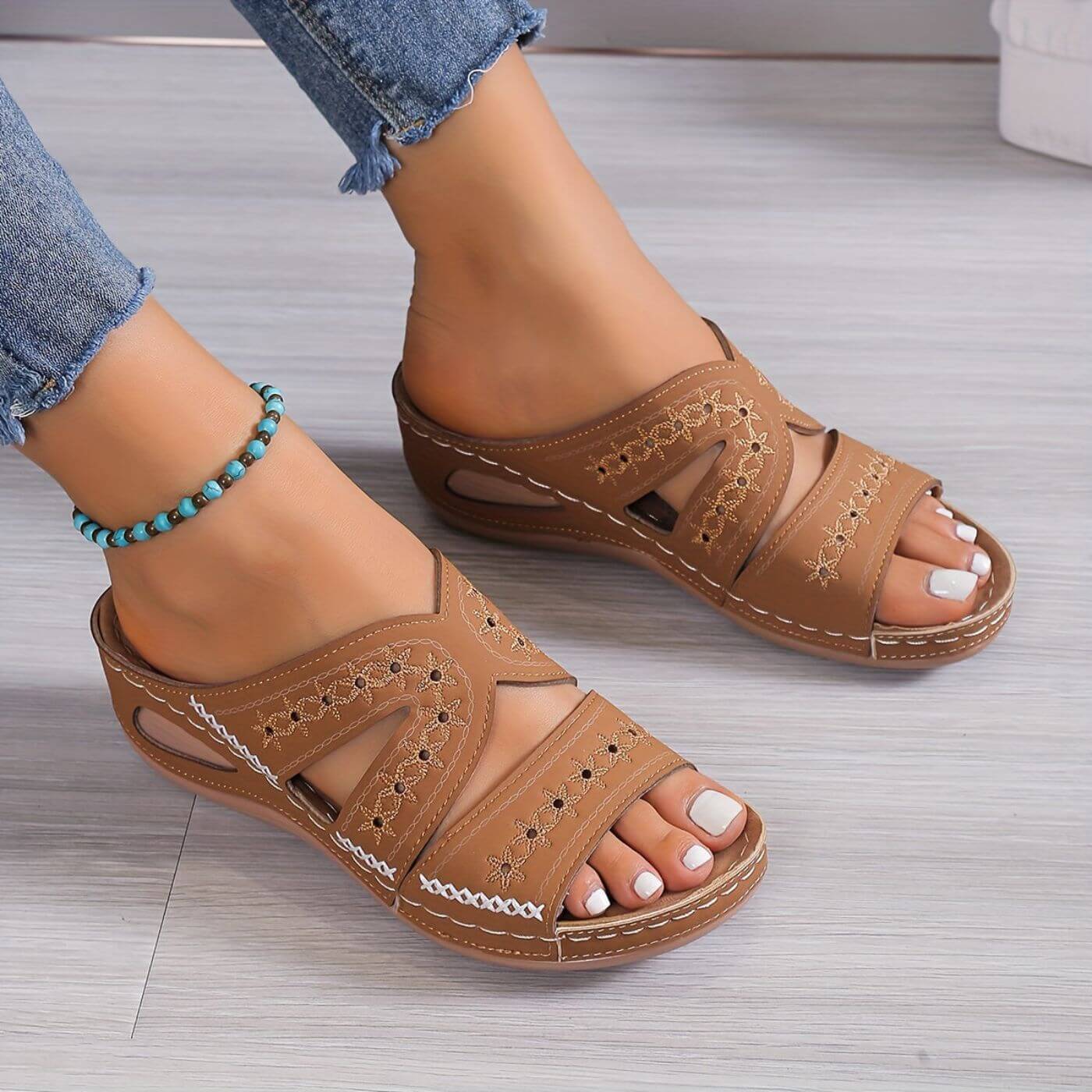 Mules Femme Confortables Plates À Talon Compensé Cuir