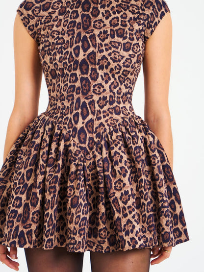 Robe bouffante dos nu à imprimé guépard