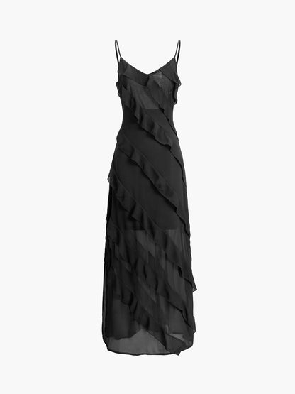 Robe Sans Manches Fluide Femme Avec Volants Superposés