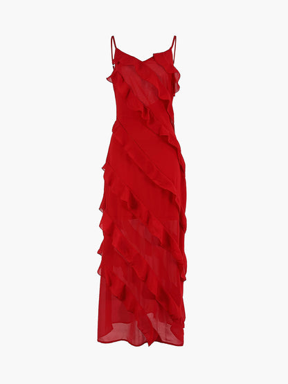 Robe Sans Manches Fluide Femme Avec Volants Superposés