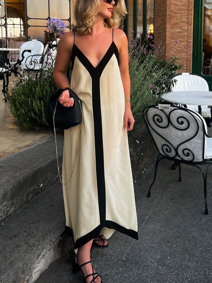 Robe Longue Femme Élégante avec Bretelles Fines