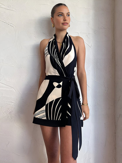 Robe Mini Portefeuille à Col Halter Raffinée pour Femme