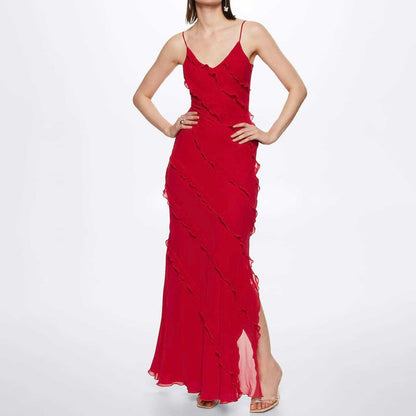 Robe Sans Manches Fluide Femme Avec Volants Superposés