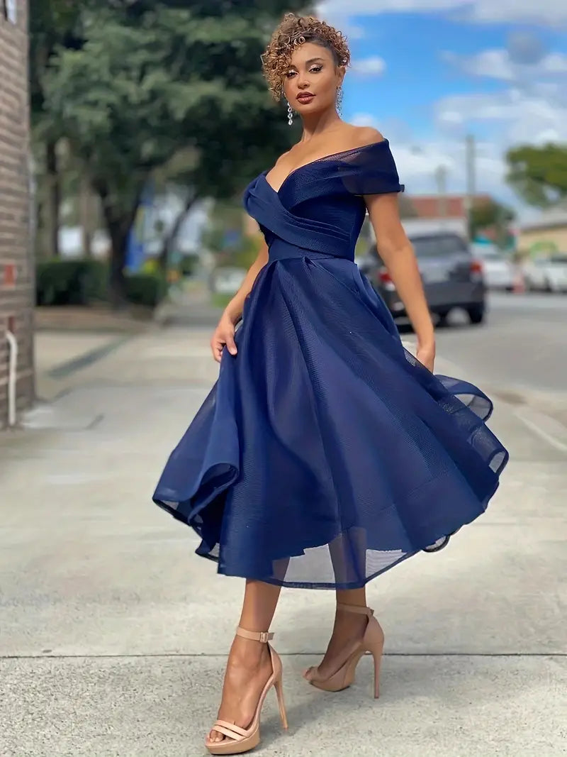 Robe pour Femme De Soirée Évasée En Organza Épaule Dénudée